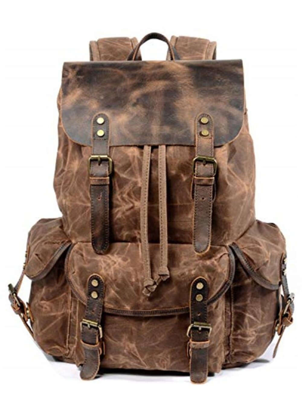 Leather Canvas Backpack Travel Rucksack Laptop Hiking Camping Daypack Bag